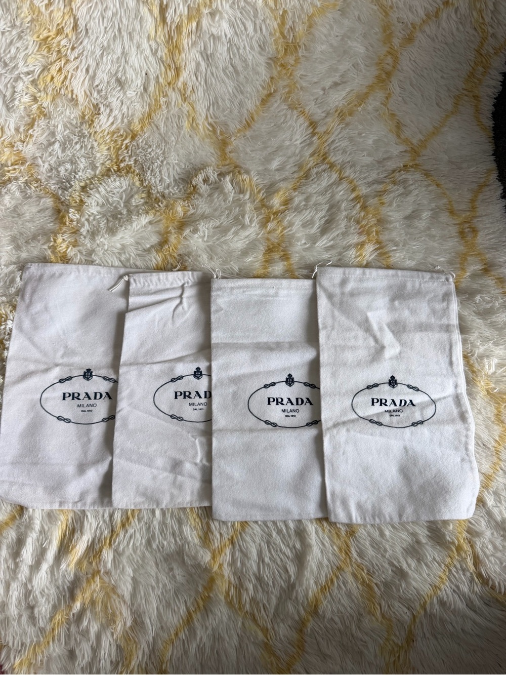 Prada White and Black Logo Drawstring Dust Bags (Pair)